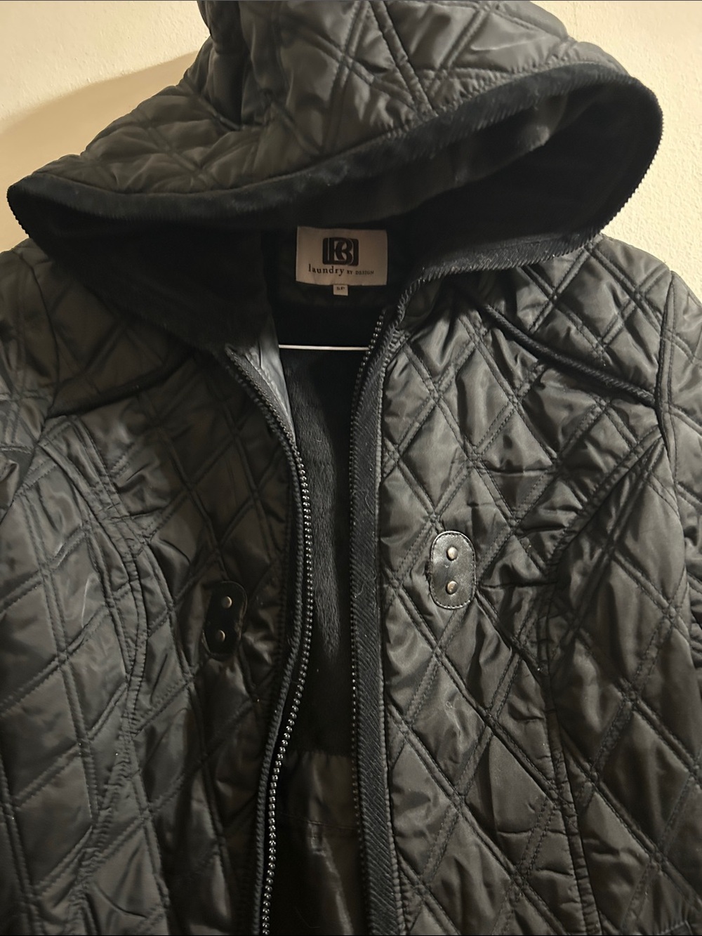 Laundry By Shelli Segal Black Quilted Hooded Jacket
